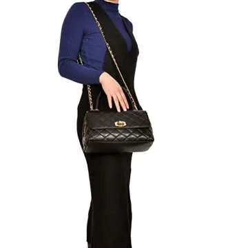 Quilted Flap Cross Body Handbags, Designer Inspired Convertible Style handbag Purses For Women (Black)