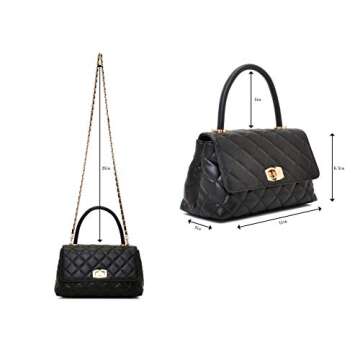 Quilted Flap Cross Body Handbags, Designer Inspired Convertible Style handbag Purses For Women (Black)