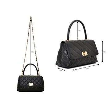 Quilted Flap Cross Body Handbags, Designer Inspired Convertible Style handbag Purses For Women (Black)