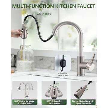 VFAUOSIT Kitchen Faucets, Kitchen Sink Faucet with Pull Down Sprayer Brushed Nickel Stainless Steel ...