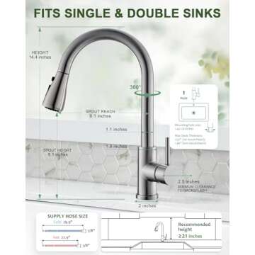 VFAUOSIT Kitchen Faucets, Kitchen Sink Faucet with Pull Down Sprayer Brushed Nickel Stainless Steel Modern High Arc Single Handle Single Hole Pull Out Kitchen Faucet for Bar Laundry RV Utility Sink
