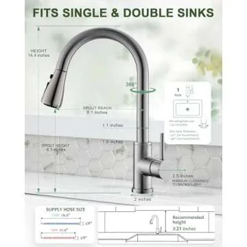 VFAUOSIT Kitchen Faucets, Kitchen Sink Faucet with Pull Down Sprayer Brushed Nickel Stainless Steel Modern High Arc Single Handle Single Hole Pull Out Kitchen Faucet for Bar Laundry RV Utility Sink