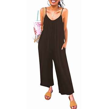 Snugwind Womens Casual Sleeveless Strap Loose Adjustable Jumpsuit Stretchy Long Pants Romper with Po...