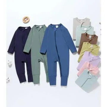 JunNeng 2 Pack Baby Boy Romper Long Sleeve Infant Cotton Jumpsuit with 2-way Zippers for Comfy Summer Sleeper Dark Green+Light Green 3-6 Months