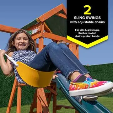 Sportspower Scottsdale Wood Swing Set: 2 Adjustable Swings, Sandbox, Rock Climber, Covered Deck, 1 Slide - Exceeds ASTM Safety Standards