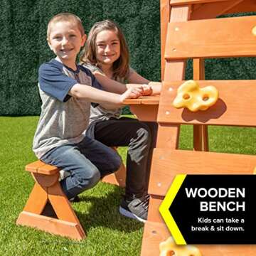 Sportspower Scottsdale Wood Swing Set: 2 Adjustable Swings, Sandbox, Rock Climber, Covered Deck, 1 Slide - Exceeds ASTM Safety Standards