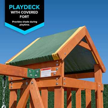 Sportspower Scottsdale Wood Swing Set: 2 Adjustable Swings, Sandbox, Rock Climber, Covered Deck, 1 Slide - Exceeds ASTM Safety Standards