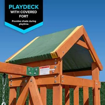 Sportspower Scottsdale Wood Swing Set: 2 Adjustable Swings, Sandbox, Rock Climber, Covered Deck, 1 Slide - Exceeds ASTM Safety Standards