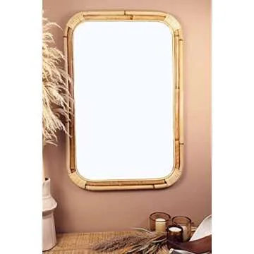 SORBARIA Natural Rattan Mirror - 24x36 Elegant Design