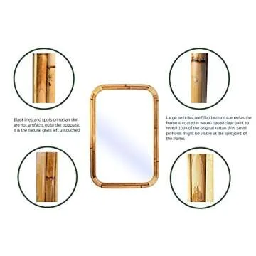 SORBARIA Natural Rattan Mirror - 24x36 Elegant Design