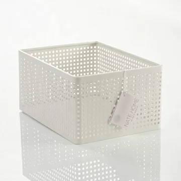 Nate Home by Nate Berkus Perforated Metal Bin | Essential for Kitchen Cabinet or Pantry Organization and Storage from mDesign - Set of 3, White