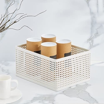Nate Home by Nate Berkus Perforated Metal Bin | Essential for Kitchen Cabinet or Pantry Organization and Storage from mDesign - Set of 3, White