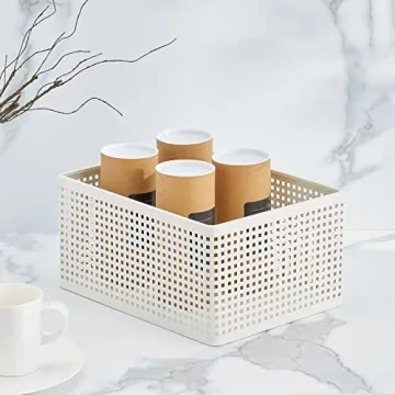 Nate Home by Nate Berkus Perforated Metal Bin | Essential for Kitchen Cabinet or Pantry Organization and Storage from mDesign - Set of 3, White