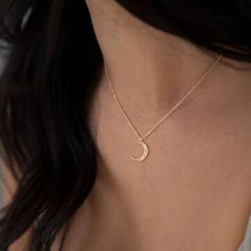 Valloey Rover Moon Necklace, 14k Gold Plated Crescent Necklace, Simple Necklace Moon Jewelry Delicat...