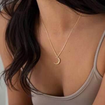 Valloey Rover Moon Necklace, 14k Gold Plated Crescent Necklace, Simple Necklace Moon Jewelry Delicate Moon Necklace Gift for Her