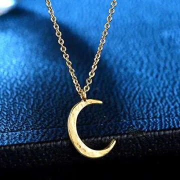 Valloey Rover Moon Necklace, 14k Gold Plated Crescent Necklace, Simple Necklace Moon Jewelry Delicate Moon Necklace Gift for Her