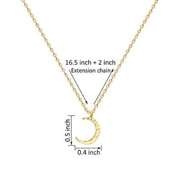 Valloey Rover Moon Necklace, 14k Gold Plated Crescent Necklace, Simple Necklace Moon Jewelry Delicate Moon Necklace Gift for Her