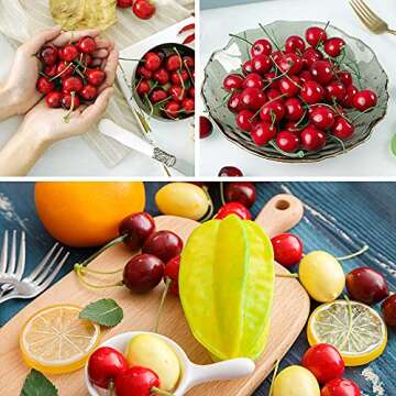 LUEYAO Artificial Cherry Fruit Fake Cherries Red Simulation Red Black Cherries Artificial Cherry Decorations Fake Fruit Model Home House Kitchen Party Decoration 100 PCS