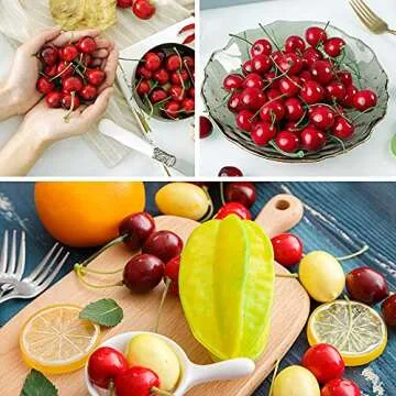 LUEYAO Artificial Cherry Fruit Fake Cherries Red Simulation Red Black Cherries Artificial Cherry Decorations Fake Fruit Model Home House Kitchen Party Decoration 100 PCS