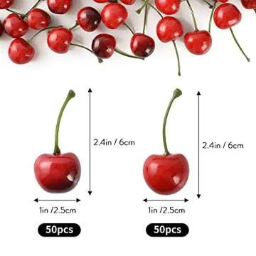 LUEYAO Artificial Cherry Fruit Fake Cherries Red Simulation Red Black Cherries Artificial Cherry Decorations Fake Fruit Model Home House Kitchen Party Decoration 100 PCS
