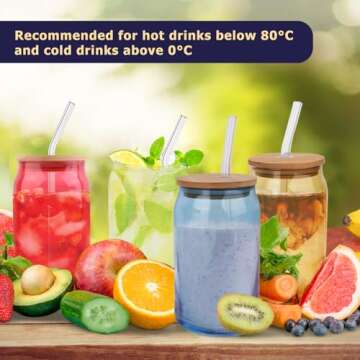 Lily's Home Colorful Glass Tumbler Set with Lids & Straws