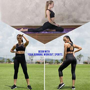 UURUN High Waisted Leggings for Women, Capri Yoga Pants with Pockets, Tummy Control, Squat Proof, for Workout, Running, Black, L