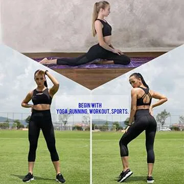 UURUN High Waisted Leggings for Women, Capri Yoga Pants with Pockets, Tummy Control, Squat Proof, for Workout, Running, Black, L