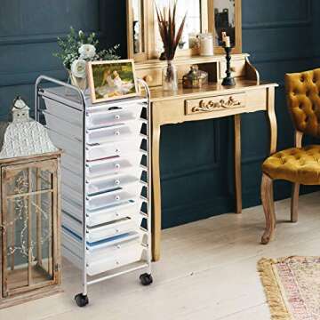 HOMGX 10 Drawer Storage Organizer Cart, 10 Tiers Multicolor Storage Trolley, Storage Drawer Bin Cart...