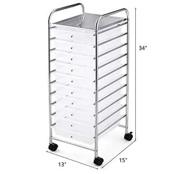 HOMGX 10 Drawer Storage Organizer Cart, 10 Tiers Multicolor Storage Trolley, Storage Drawer Bin Carts, File & Debris Storage Mobile Cart, Rolling Organizer Cart for Office/School/Home