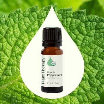 Plant Therapy Organic Peppermint Essential Oil 100% Pure, USDA Certified Organic, Undiluted, Natural Aromatherapy, for Diffuser, Skin, Hair, Therapeutic Grade 10 mL (1/3 oz)