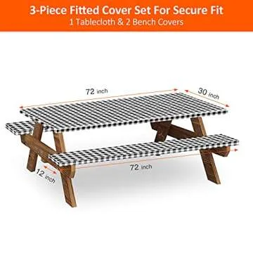 KENOBEE 6ft Picnic Table and Bench Cover, Camping Essentials RV Gear, 72in Waterproof Windproof Outd...