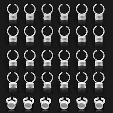 100PCS Disposable Plastic Nail Art Tattoo Glue Pallet Holder Eyelash Extension Rings Adhesive Pigment Holders Ink Cup Rings Makeup Application Tools Cream White