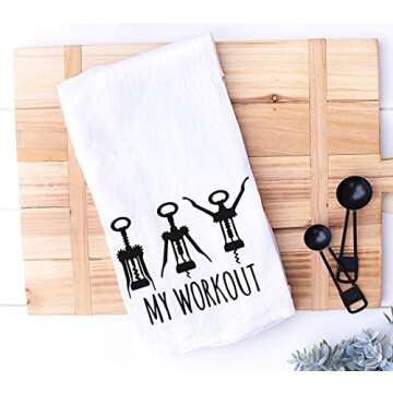 Handmade Funny Kitchen Towel - 100% Cotton Funny Hand Bar Towels for Wine Lovers, Corkscrew Workout ...