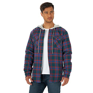 Wrangler Authentics Men's Long Sleeve Quilted Lined Flannel Shirt Jacket with Hood