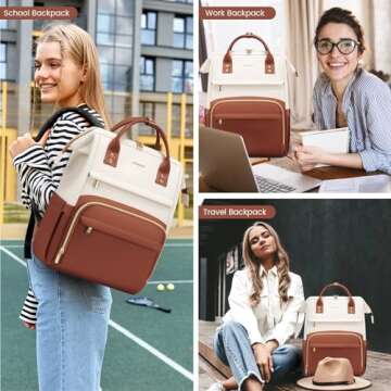 LOVEVOOK 15.6" Leather Laptop Backpack for Women