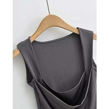 Meladyan Women Sexy Pleated Ruched Crop Tank Top Blue Square Neck Strappy Sleeve Cropped Vest Cami Shirt Clubwear Dark Grey