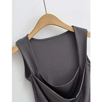 Meladyan Women Sexy Pleated Ruched Crop Tank Top Blue Square Neck Strappy Sleeve Cropped Vest Cami Shirt Clubwear Dark Grey