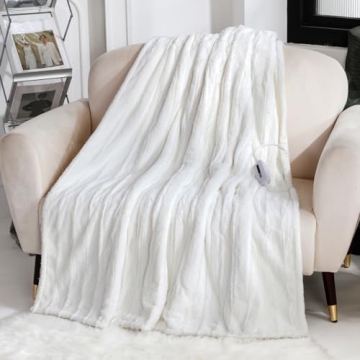 Coomiss Heated Blanket Electric Throw Luxury Faux Fur with Fast Heating