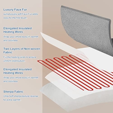 Coomiss Heated Blanket Electric Throw Luxury Faux Fur with Fast Heating