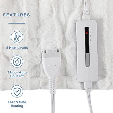 Coomiss Heated Blanket Electric Throw Luxury Faux Fur with Fast Heating