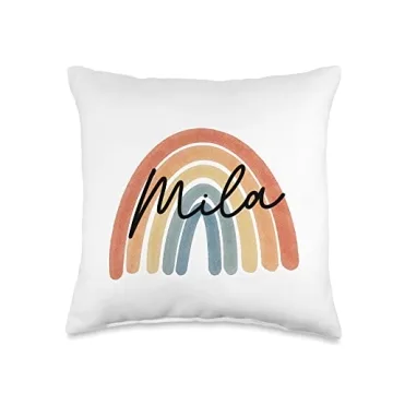 New Born Baby Mila Personalized Gift Rainbow Nursery Throw Pillow