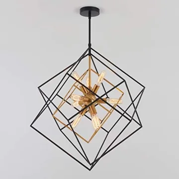Mid Century 9-Light Chandelier in Aged Brass Finish