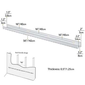 Wallniture Denver White Modern Wall Mount Floating Shelves – Long Narrow Picture Ledge - 56 Inch Long Set of 2 - Mounting Hardware Included