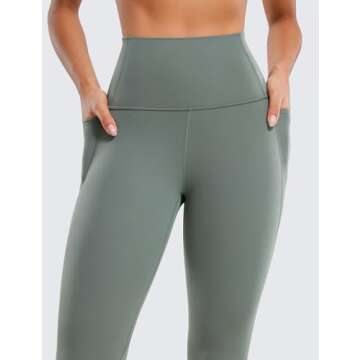 CRZ YOGA Womens Butterluxe Workout Leggings 25 Inches - High Waisted Gym Yoga Pants with Pockets Buttery Soft Grey Sage Small