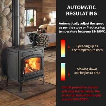 VODA Wood Stove Fan Small New Designed 4 Blades Heat Powered Fireplace Fan for Home Wood/Log Burner/Fireplace(Black)