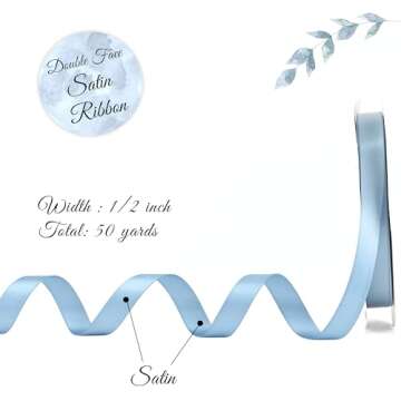 DINDOSAL Dusty Blue Ribbon 1/2 Inch Dusty Blue Satin Ribbon Blue Silk Ribbon for Wedding Decor Thin ...