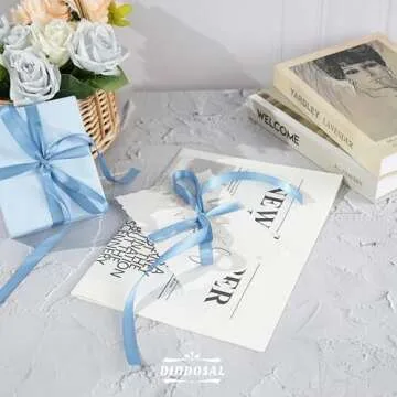 DINDOSAL Dusty Blue Ribbon 1/2 Inch Dusty Blue Satin Ribbon Blue Silk Ribbon for Wedding Decor Thin Dusty Blue Ribbon for Gift Wrapping Hair Ribbon for Crafts - 50Yards