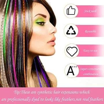 1440 Strands Hair Tinsel Kit with Tools Glitter Hair Extension Tinsel 26 Pieces 13 Colors Feather Hair Extensions Heat Resistant Synthetic Hair with 200 Micro Ring Beads for Women Cosplay Party Supply
