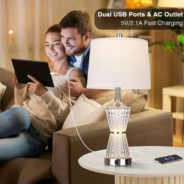 26" Modern Table Lamps, Set of 2 Table Lamp Night Light with 2 USB Charging Ports & AC Outlet, Bedsi...
