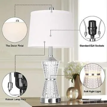 Elegant 26" Modern Table Lamps with USB Ports & Night Light